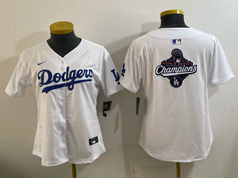 Women 2025 Los Angeles Dodgers Blank White Game Nike MLB Jersey style 008
